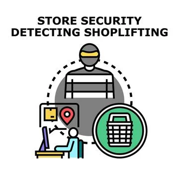 Store security service detecting shoplifting crime Stock Illustration