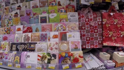 Store shelves with postcards Stock Footage 81099528