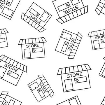 Store shop seamless pattern background. Business flat vector illustration. Ma Ilustración de archivo