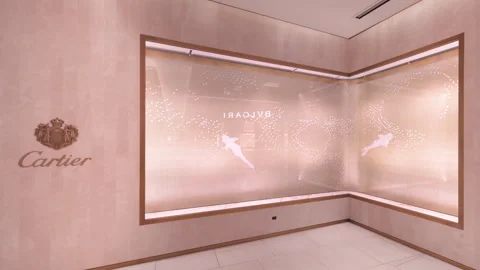 Store show window art installation of fashion brand Cartier in Ginza Six. Video stock 275560059