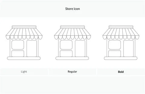 Store vector icon, flat design.Light Regular And Bold style design isolated.. Stock Illustration