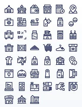 Store Visual Pack containing 45 Bold Line Editable Vector Icons Stock Illustration