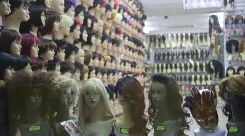 Store with wigs Stock Footage 37389346