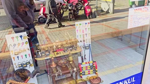 A store window with a display of vaRio de Janeirous items Stock Footage 272844715