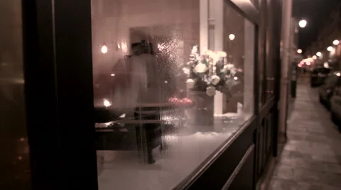 Store Window Washer in Paris at Night Stock Footage 47209348