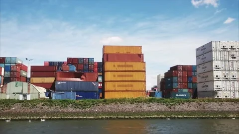 Stored and Damaged Containers at the Port of Rotterdam Stock Footage