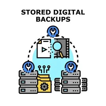 Stored digital backups recovering data concept vector Stock Illustration
