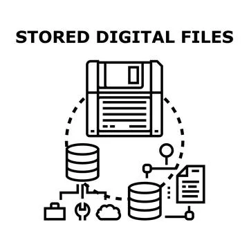 Stored digital files data archiving and management concept Stock Illustration