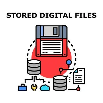 Stored digital files data archiving and management concept Illustrazione stock