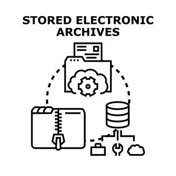 Stored electronic archives processing digital information concept Stock Illustration