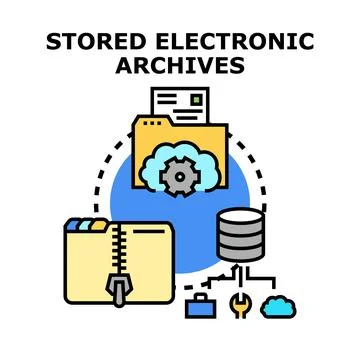 Stored electronic archives processing digital information concept Stock Illustration
