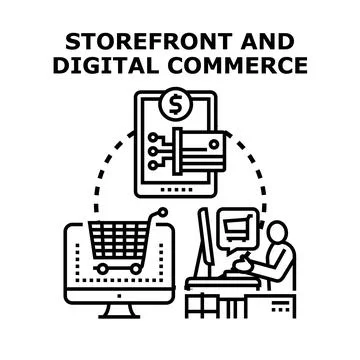 Storefront and digital commerce vector concept illustration 스톡 일러스트