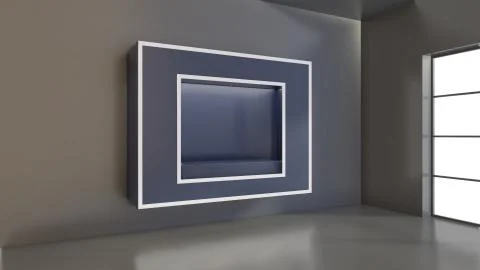 Storefront blank showcases. Empty new shop interior, clean copy space. 3d Illustrazione stock