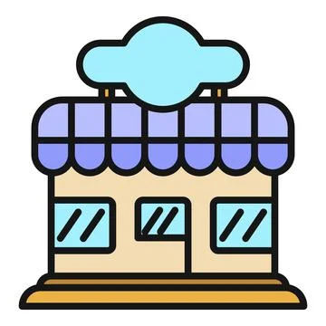 Storefront building with awning and cloud sign icon 스톡 일러스트