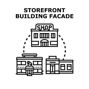 Storefront building facade flat line vector concept Stock Illustration