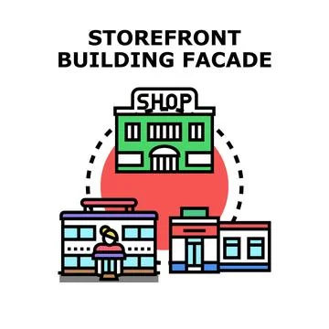 Storefront building facade flat line vector concept Stock Illustration