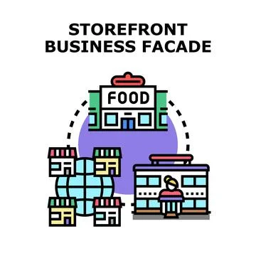 Storefront business facade, global e commerce network developing Stock Illustration