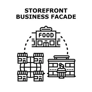 Storefront business facade, global e commerce network developing Stock Illustration