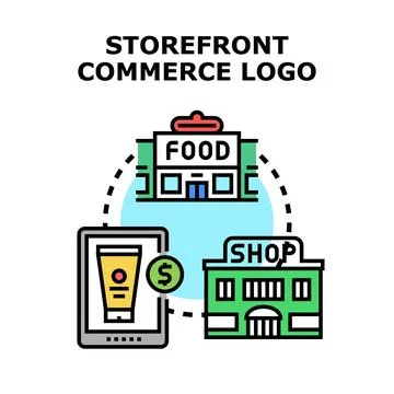 Storefront commerce logo concept representing online retail Stock Illustration