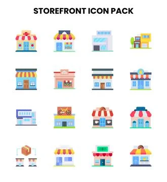 Storefront Flat Bundle Icons Pack Stock Illustration