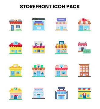 Storefront Flat Collection Icons Pack Illustrazione stock