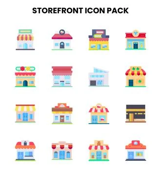 Storefront Flat Graphics Icons Pack Stock Illustration