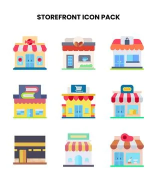 Storefront Flat Scalable Icons Pack Ilustración de archivo