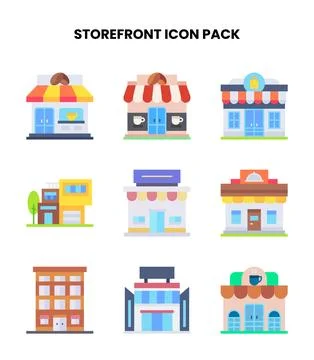 Storefront Flat Set Icons Pack Stock Illustration