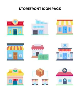 Storefront Flat UI Icons Pack Stock Illustration