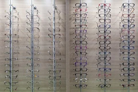 Storefront with glasses in an optics store 写真素材