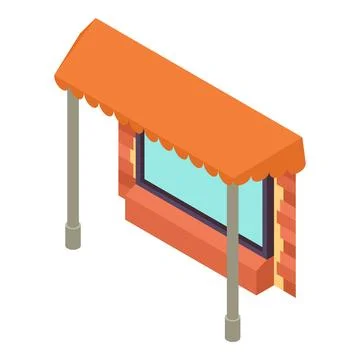 Storefront icon isometric vector. Large square window with brown canopy icon Stock Illustration