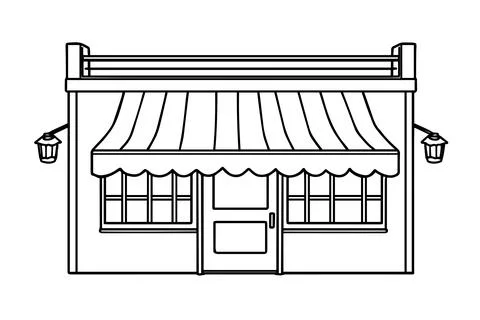 Storefront line design. Hand drawn shop line art vector illustration. Stock Illustration