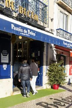 Storefront of Pasteis de Belem, famous Lisbon bakery renowned for its Portu.. Stock Photos