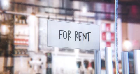 Storefront For Rent sign in a 3D animation Stock Footage 251363365