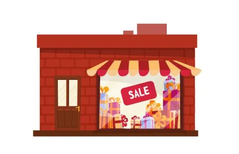 Storefront, store building, facade front view. Shop front view flat cartoon v Stock Illustration