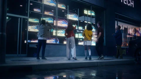 Storefront Television Display with People Watching Sport Stock Footage 295355342