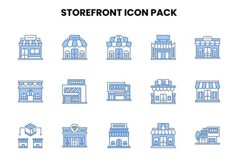 Storefront Two Colour Design Icons Pack Ilustración de archivo