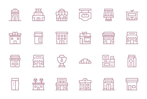Storefront Vector Icon Arsenal with 24 256x256 Thin Line Editable designs Stockillustratie