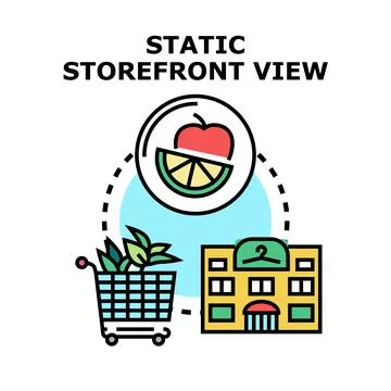 Storefront view processing shopping cart and fruits 스톡 일러스트