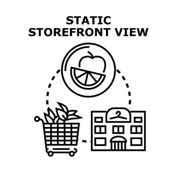 Storefront view processing shopping cart and fruits Ilustración de archivo