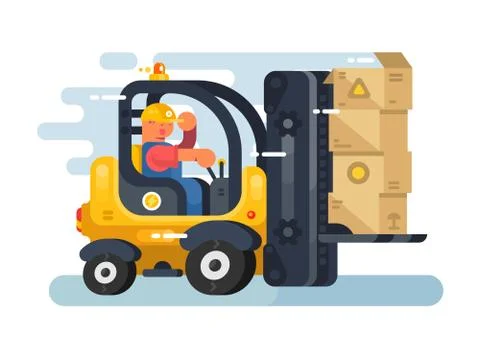 Storekeeper loader forklift flat design 스톡 일러스트