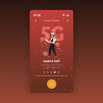 Storekeeper in uniform using cellphone 5G online communication fifth innovati Stock Illustration