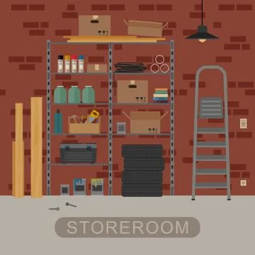 Storeroom interior with brickwall. Stock Illustration