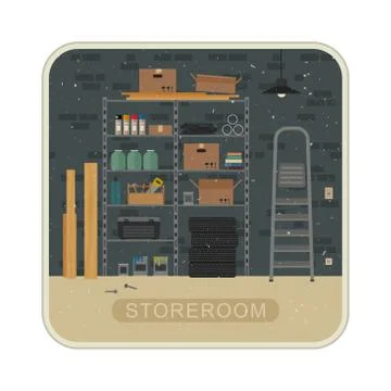 Storeroom interior with brickwall. 스톡 일러스트