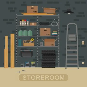 Storeroom interior with brickwall. Stock Illustration