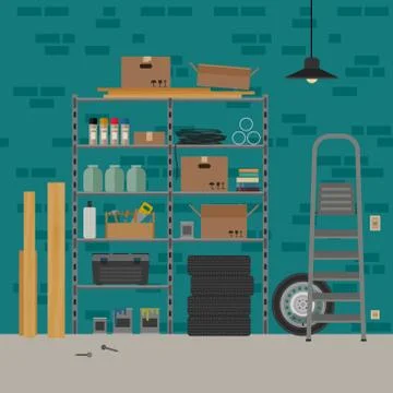 Storeroom interior with brickwall. Stock Illustration