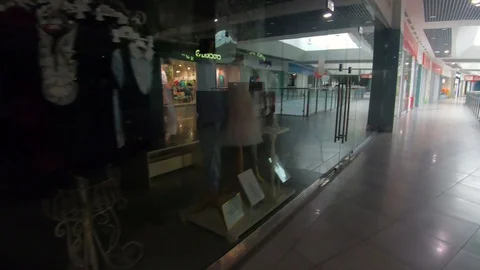 Stores in the Mall deserted Stock Footage 129458289