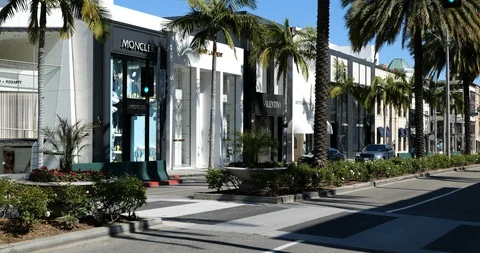 Rodeo Drive shopping district in Beverly Hills available as Framed