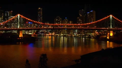 Storey Bridge Time Lapse, Brisbane City Skyline Night, Queensland, Australia Stock Footage