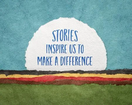Stories inspire us to make a difference - inspirational handwriting on a ci.. Stock Photos